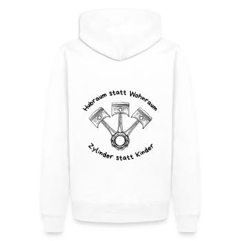 Zylinder statt Kinder // Hubraum statt Wohnraum - Männer Premium Bio Hoodie - Weiß - Hinten - Nico (187cm)