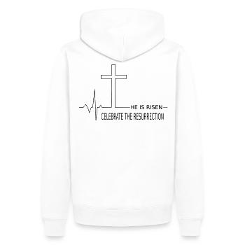 Joyeuses Pâques Religieux - Sweat à capuche Premium bio Homme - blanc - Dos - Nico (187cm)
