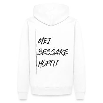 Mei bessere Höftn - meine bessere Hälfte - Männer Premium Bio Hoodie - Weiß - Hinten - Nico (187cm)