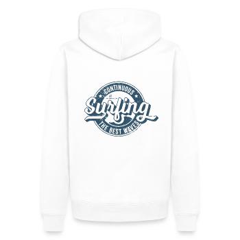 Denim surf label Vintaged - Men’s Premium Organic Hoodie - white - Back - Nico (187cm)