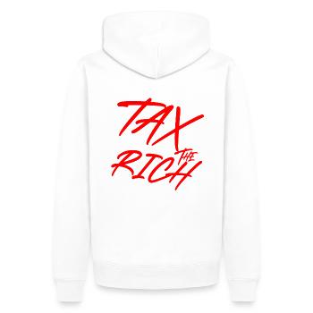 Taxer les riches AOC rouge - Sweat à capuche Premium bio Homme - blanc - Dos - Nico (187cm)