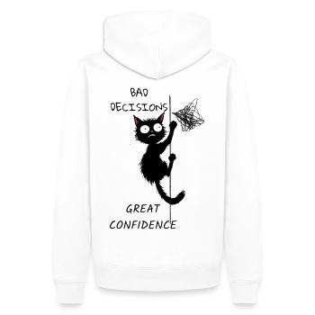 drôle de chat noir sur le cordon - Sweat à capuche Premium bio Homme - blanc - Dos - Nico (187cm)