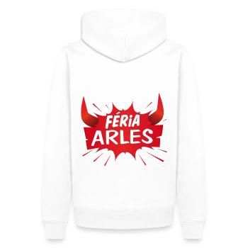 Féria de Arles ! Fêtes de Arles - Sweat à capuche Premium bio Homme - blanc - Dos - Nico (187cm)
