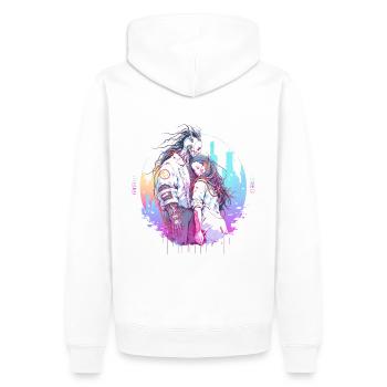 Couple Cyberpunk Urbain - Sweat à capuche Premium bio Homme - blanc - Dos - Nico (187cm)