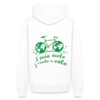 Je suis écolo, je roule à vélo ! - Sweat à capuche Premium bio Homme - blanc - Dos - Nico (187cm)