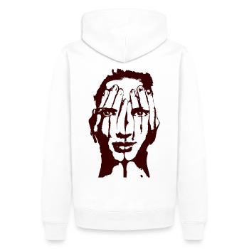 Mains face à l'idée de cadeau d'art - Sweat à capuche Premium bio Homme - blanc - Dos - Nico (187cm)