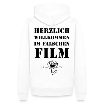 Herzlich willkommen im falschen Film Geschenkidee - Männer Premium Bio Hoodie - Weiß - Hinten - Nico (187cm)