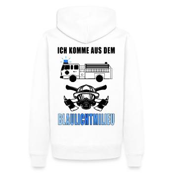 Feuerwehr Blaulichtmilieu cooler Spruch Geschenk - Männer Premium Bio Hoodie - Weiß - Hinten - Nico (187cm)