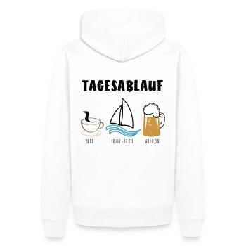 Tagesablauf Kaffee Segeln Bier Geschenkidee - Männer Premium Bio Hoodie - Weiß - Hinten - Nico (187cm)