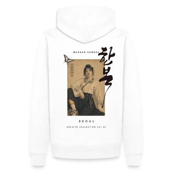 Vintage Hanbok Art & Korean Calligraphy - Männer Premium Bio Hoodie - Weiß - Hinten - Nico (187cm)