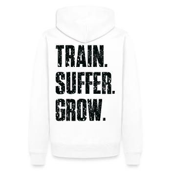Devise Train Suffer Grow Grunge - Black - Sweat à capuche Premium bio Homme - blanc - Dos - Nico (187cm)