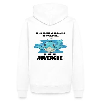 Baleine en Auvergne - Sweat à capuche Premium bio Homme - blanc - Dos - Nico (187cm)
