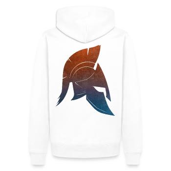Spartan design - Men’s Premium Organic Hoodie - white - Back - Nico (187cm)