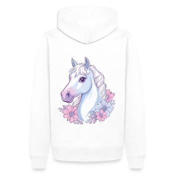 Pferd Kinder - Männer Premium Bio Hoodie - Weiß - Hinten - Nico (187cm)