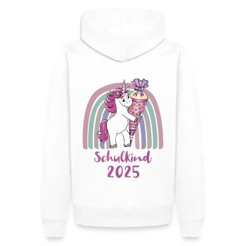 Écolier 2025 Licorne avec cône de sucre arc-en-ciel - Sweat à capuche Premium bio Homme - blanc - Dos - Nico (187cm)