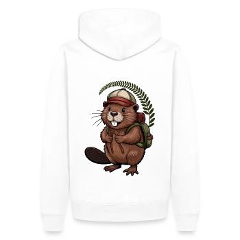 Castor drôle avec des bâtons de randonnée et un sac à dos - Sweat à capuche Premium bio Homme - blanc - Dos - Nico (187cm)
