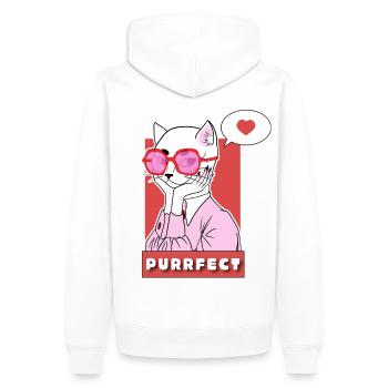Purrfectly in Love - T-Shirt Design Katze - Männer Premium Bio Hoodie - Weiß - Hinten - Nico (187cm)
