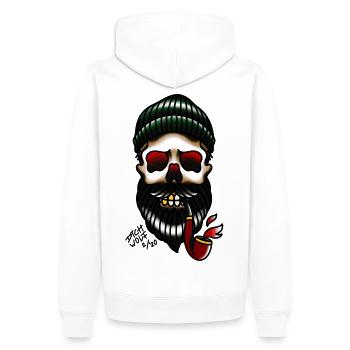 Traditional Bearded Skull Tattoo Design - Men’s Premium Organic Hoodie - white - Back - Nico (187cm)