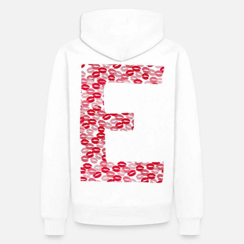 Lettera E - baci in maglietta - Felpa con cappuccio ecologica premium da uomo - bianco