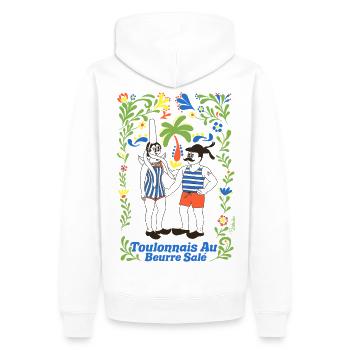 Toulonnais mit gesalzener Butter - Männer Premium Bio Hoodie - Weiß - Hinten - Nico (187cm)