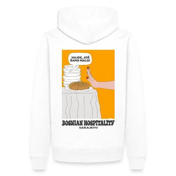 L'hospitalité Bosniaque - Sweat à capuche Premium bio Homme - blanc - Dos - Nico (187cm)