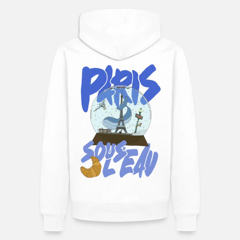 Paris Snowglobe Bleu - icône Eiffel - Sweat à capuche Premium bio Homme - blanc