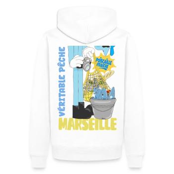 Marseille Poiscaille Fraîche Cartoon - Sweat à capuche Premium bio Homme - blanc - Dos - Nico (187cm)