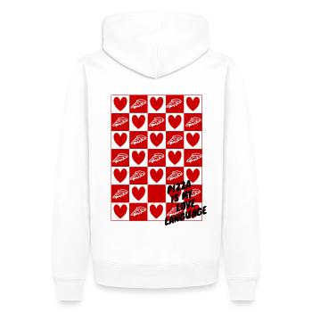 Damier Cœurs et Pizza - Sweat à capuche Premium bio Homme - blanc - Dos - Nico (187cm)