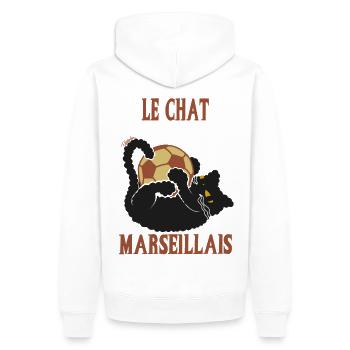 Le Chat Marseillais Ballon Foot - Sweat à capuche Premium bio Homme - blanc - Dos - Nico (187cm)