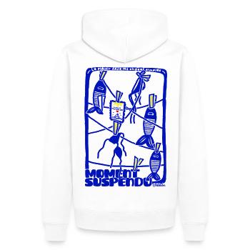 Moments Suspendus Marseille - Sweat à capuche Premium bio Homme - blanc - Dos - Nico (187cm)
