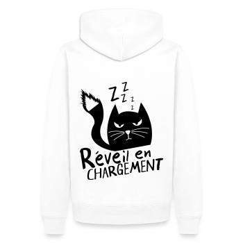 Chat grognon, réveil en chargement ! humour - Sweat à capuche Premium bio Homme - blanc - Dos - Nico (187cm)
