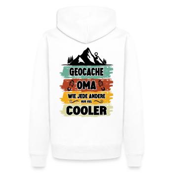 Geocache OMA wie jede andere nur cooler - Männer Premium Bio Hoodie - Weiß - Hinten - Nico (187cm)