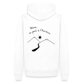 Viens, on part à l'Aventure - Sweat à capuche Premium bio Homme - blanc - Dos - Nico (187cm)