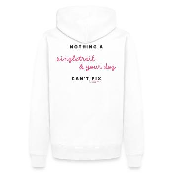 Rien qu’un singletrail et ton chien ne puissent réparer - Sweat à capuche Premium bio Homme - blanc - Dos - Nico (187cm)