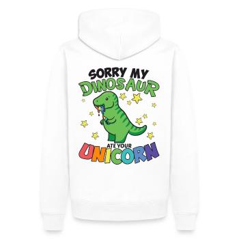Lustiger Einhorn fressender Dinosaurier Dino - Männer Premium Bio Hoodie - Weiß - Hinten - Nico (187cm)