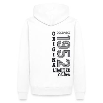 Cadeau original du 70e anniversaire de décembre 1952 - Sweat à capuche Premium bio Homme - blanc - Dos - Nico (187cm)