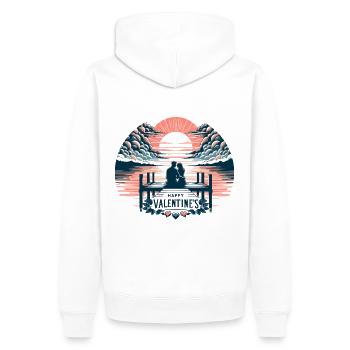 Romantisches Paar auf Steg - Valentinstags-Design - Männer Premium Bio Hoodie - Weiß - Hinten - Nico (187cm)
