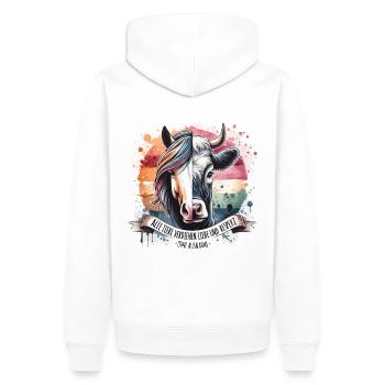Tierliebe Motiv: Farbenfroher Cow & Horse Mix - Männer Premium Bio Hoodie - Weiß - Hinten - Nico (187cm)