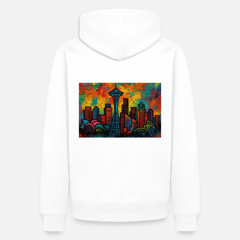 Graffiti der Seattle Skyline - Sweat à capuche Premium bio Homme - blanc