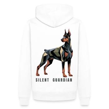 Doberman géométrique - Gardien silencieux - Minimaliste - Sweat à capuche Premium bio Homme - blanc - Dos - Nico (187cm)
