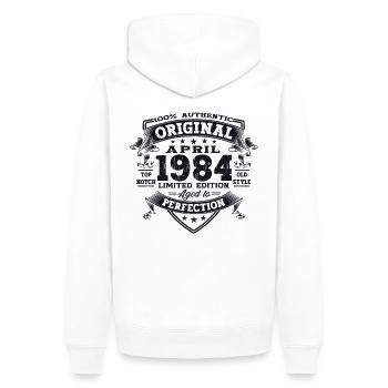 39e anniversaire homme April Né 1984 Original - Sweat à capuche Premium bio Homme - blanc - Dos - Nico (187cm)
