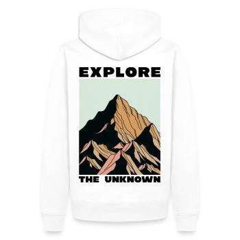 Erkunden Sie das Unbekannte für Camping, Reisen, Reisen - Männer Premium Bio Hoodie - Weiß - Hinten - Nico (187cm)