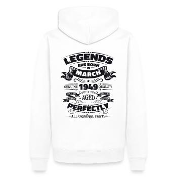 75th birthday Legendary since March Born in 1949 - Men’s Premium Organic Hoodie - white - Back - Nico (187cm)