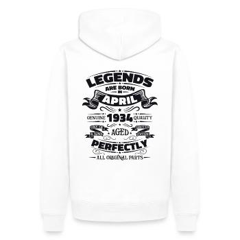90e anniversaire homme légende avril Vintage 1934 - Sweat à capuche Premium bio Homme - blanc - Dos - Nico (187cm)