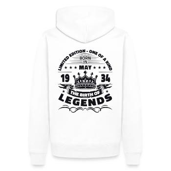 Mai 1934 Millésime 1934 Anniversaire 1934 Légende 34 - Sweat à capuche Premium bio Homme - blanc - Dos - Nico (187cm)