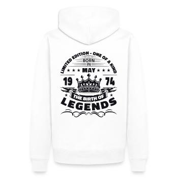 Anniversaire 1974 Mai 1974 Millésime 1974 Légende 74 - Sweat à capuche Premium bio Homme - blanc - Dos - Nico (187cm)