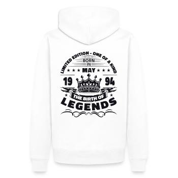 Date de naissance 1994 Mai 1994 Millésime 1994 Légende 94 - Sweat à capuche Premium bio Homme - blanc - Dos - Nico (187cm)