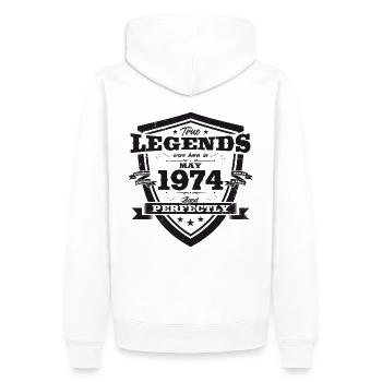 Légende Mai 1974 Millésime 1974 Anniversaire 1974 - Sweat à capuche Premium bio Homme - blanc - Dos - Nico (187cm)