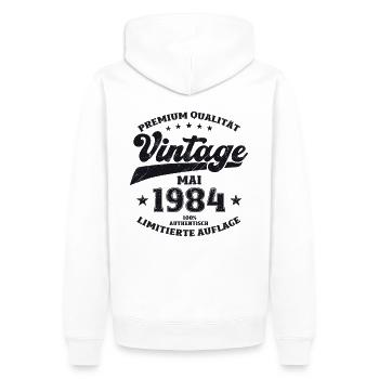 Millésime Mai 1984 Millésime 1984 Anniversaire 1984 - Sweat à capuche Premium bio Homme - blanc - Dos - Nico (187cm)