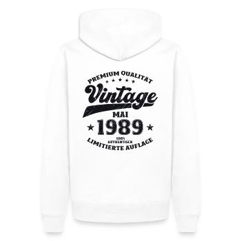 Vintage Mai 1989 Jahrgang 1989 Geburtstag 1989 - Männer Premium Bio Hoodie - Weiß - Hinten - Nico (187cm)